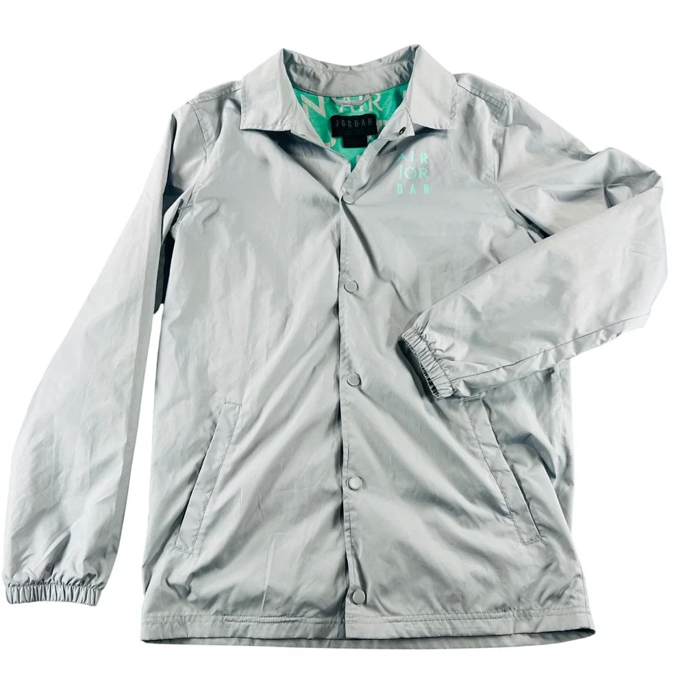 Jordan Coaches Jacket Mens S Grey Air Jumpman Windbreaker Streetwear Basketball